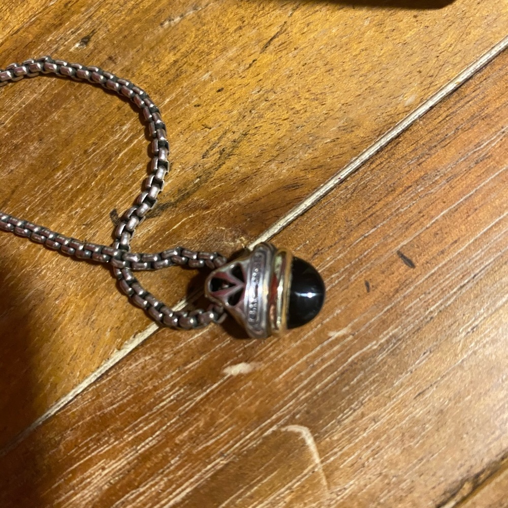 David Yurman Silver & Gold Black Onyx Necklace - Picture 4 of 6